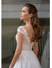 Beaded Cap Sleeves Ivory Lace Tulle Wedding Dress